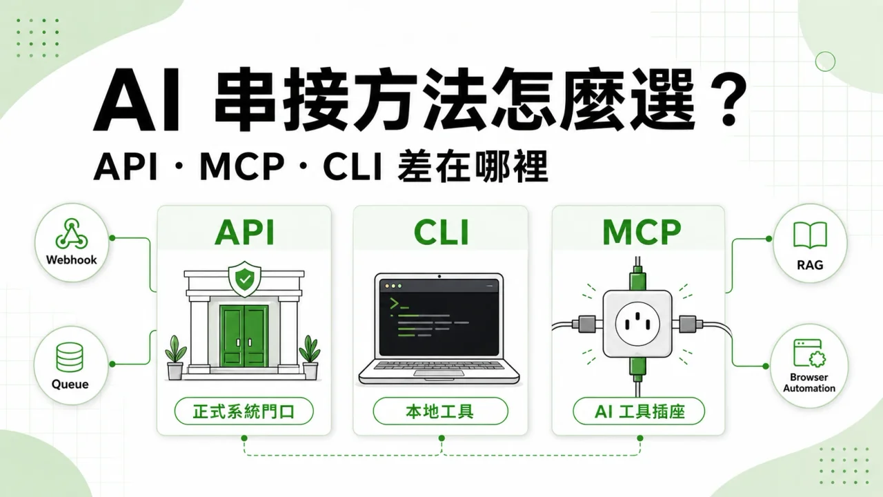 AI 串接方法怎麼選？API、MCP、CLI 差在哪裡