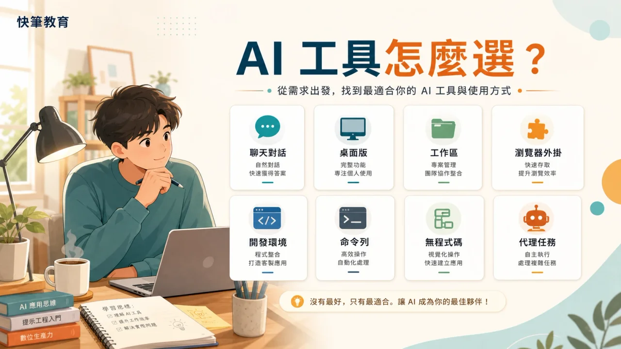 Chat、桌面版、Workspace、CLI、IDE 差在哪裡？AI 新手怎麼選工具